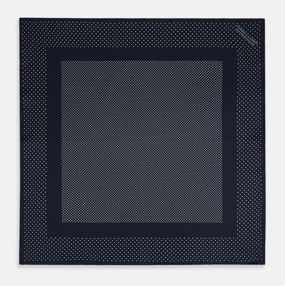 Navy and Grey Dot Silk Pocket Square