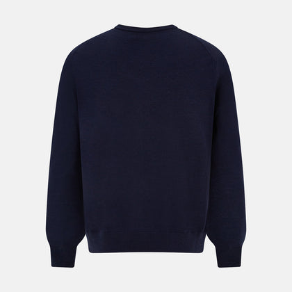 Navy Fine Merino V-Neck Jumper Image 7