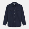 Navy Weekend Fit Nevis Cotton-Cashmere Shirt With Dorset Collar And 1-Button Cuffs