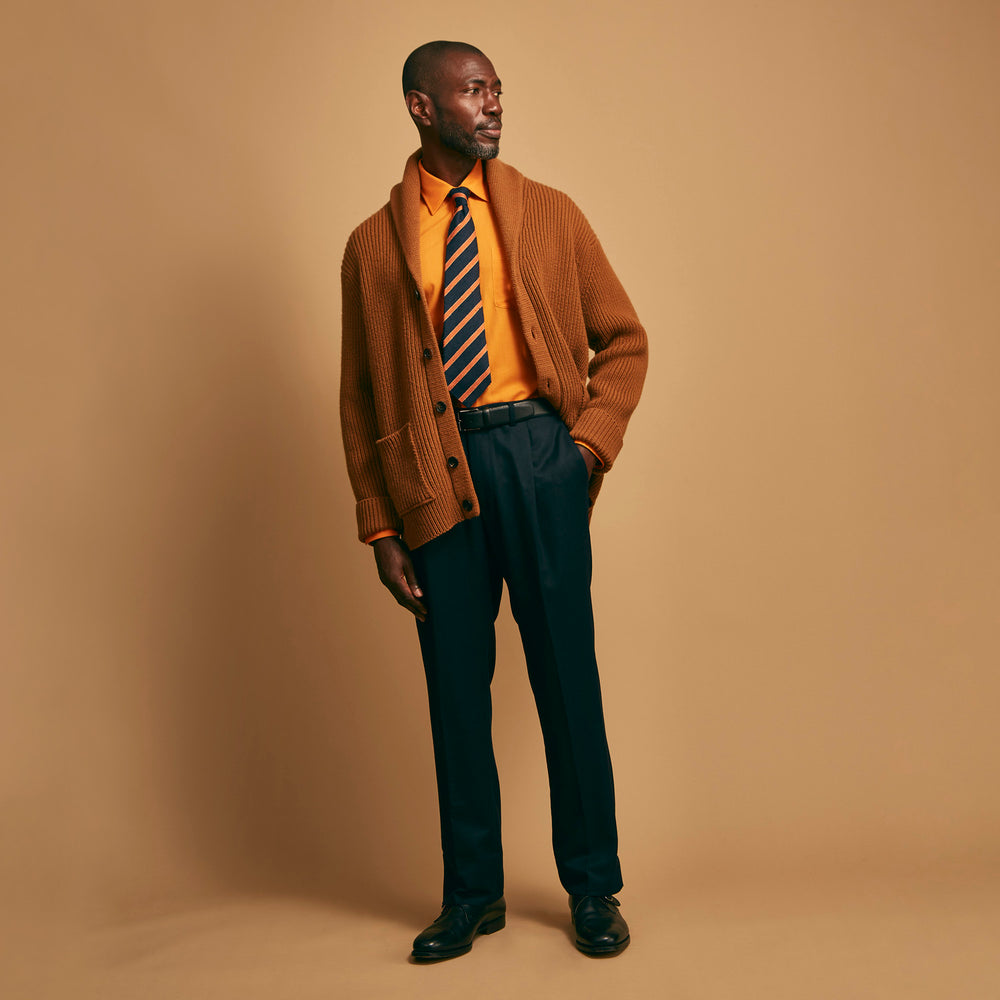 Orange Weekend Fit Cotton & Wool Shirt with Derby Collar and 1 Button Cuffs