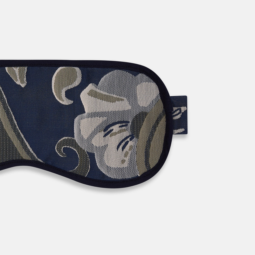 Navy Bloomsbury Jacquard Cashmere Lined Sleep Mask and Bag