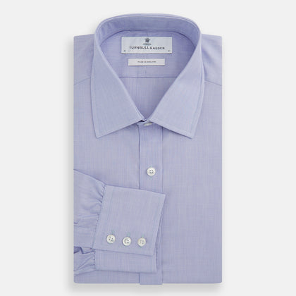Blue End-on-End Cotton Shirt with T&A Collar and 3-Button Cuffs Image 4