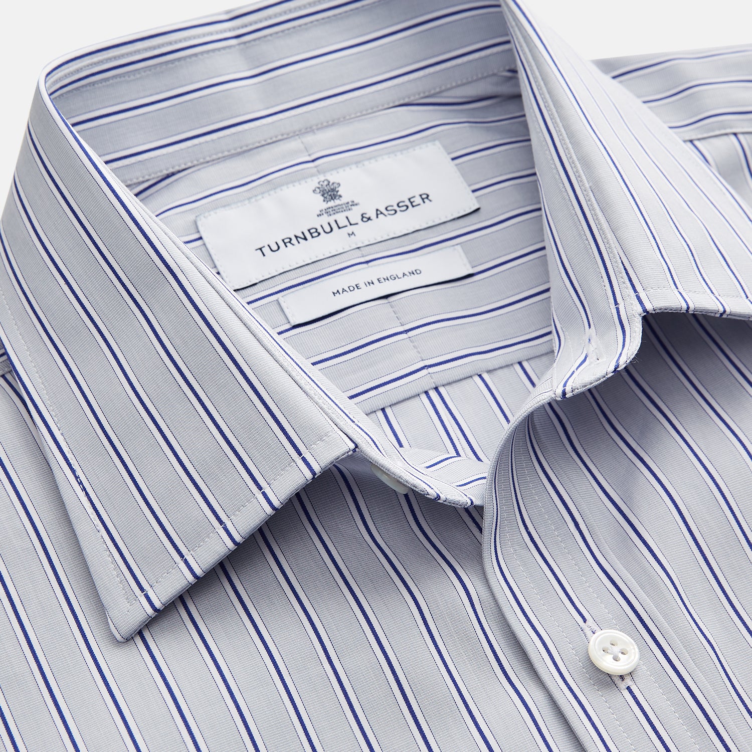 View 2 of product Navy & Blue Stripe Weekend Fit Shirt with Derby Collar and Single Button Cuffs