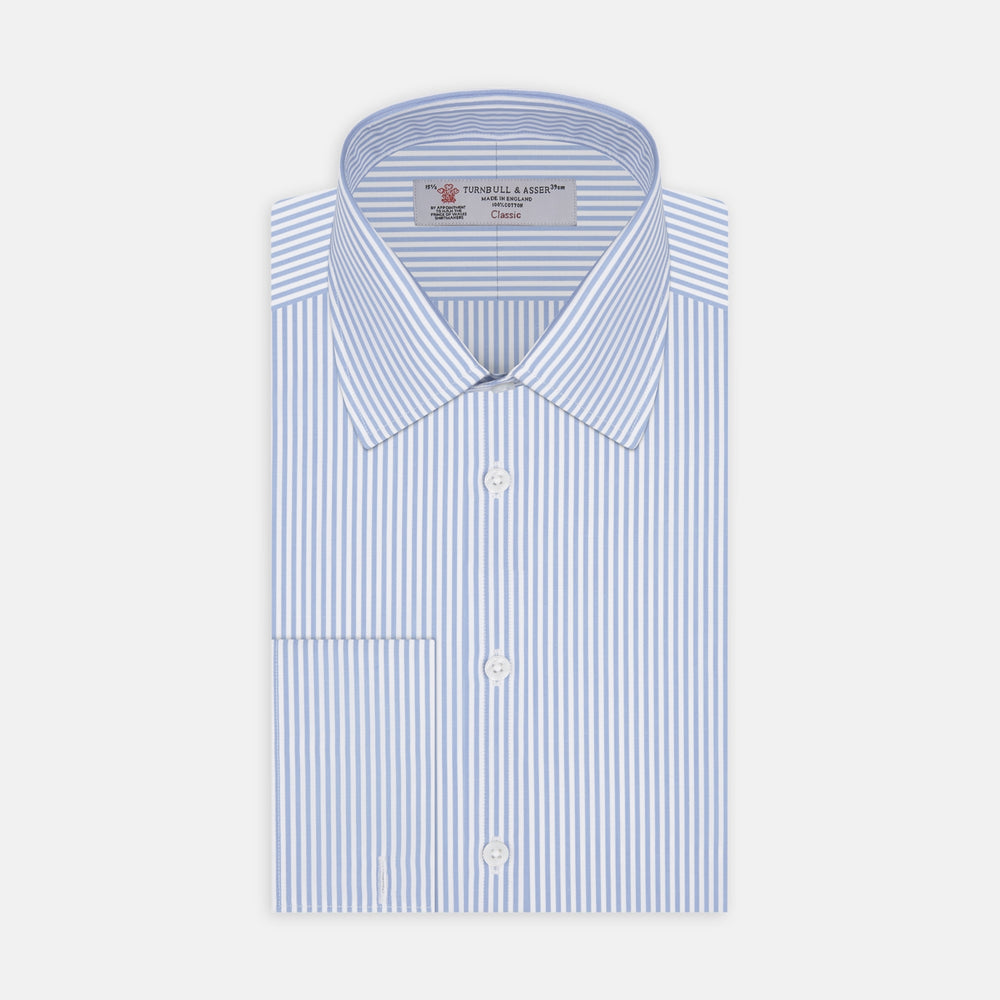 Light Blue Bengal Stripe Shirt with T&A Collar and Double Cuffs