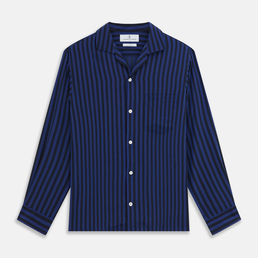 Navy and Blue Multi Stripe Silk Holiday Fit Winnington Shirt