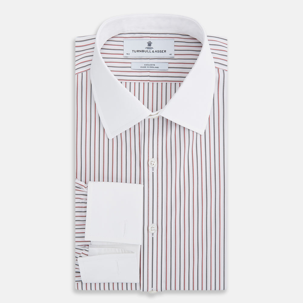 Red Double Stripe Shirt with Contrast T&A Collar and Cuffs