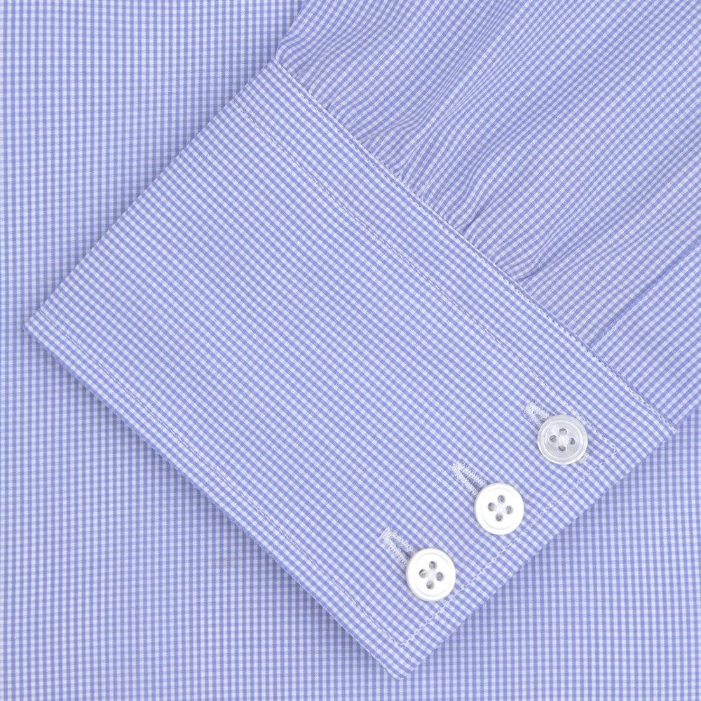 Blue Fine Check Sea Island Quality Cotton Shirt with T&amp;A Collar and 3-Button Cuffs