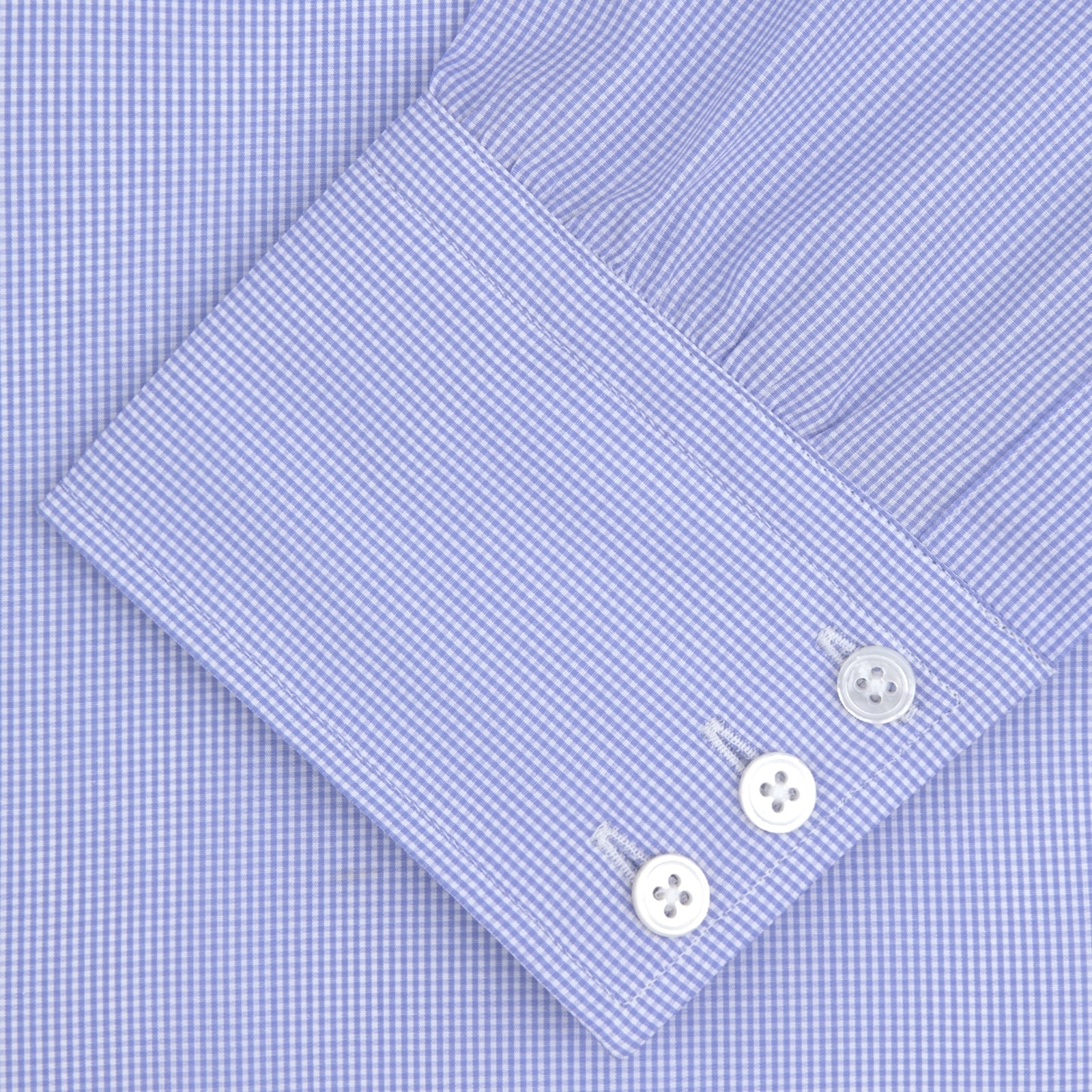 View 2 of product Blue Fine Check Sea Island Quality Cotton Shirt with T&amp;A Collar and 3-Button Cuffs