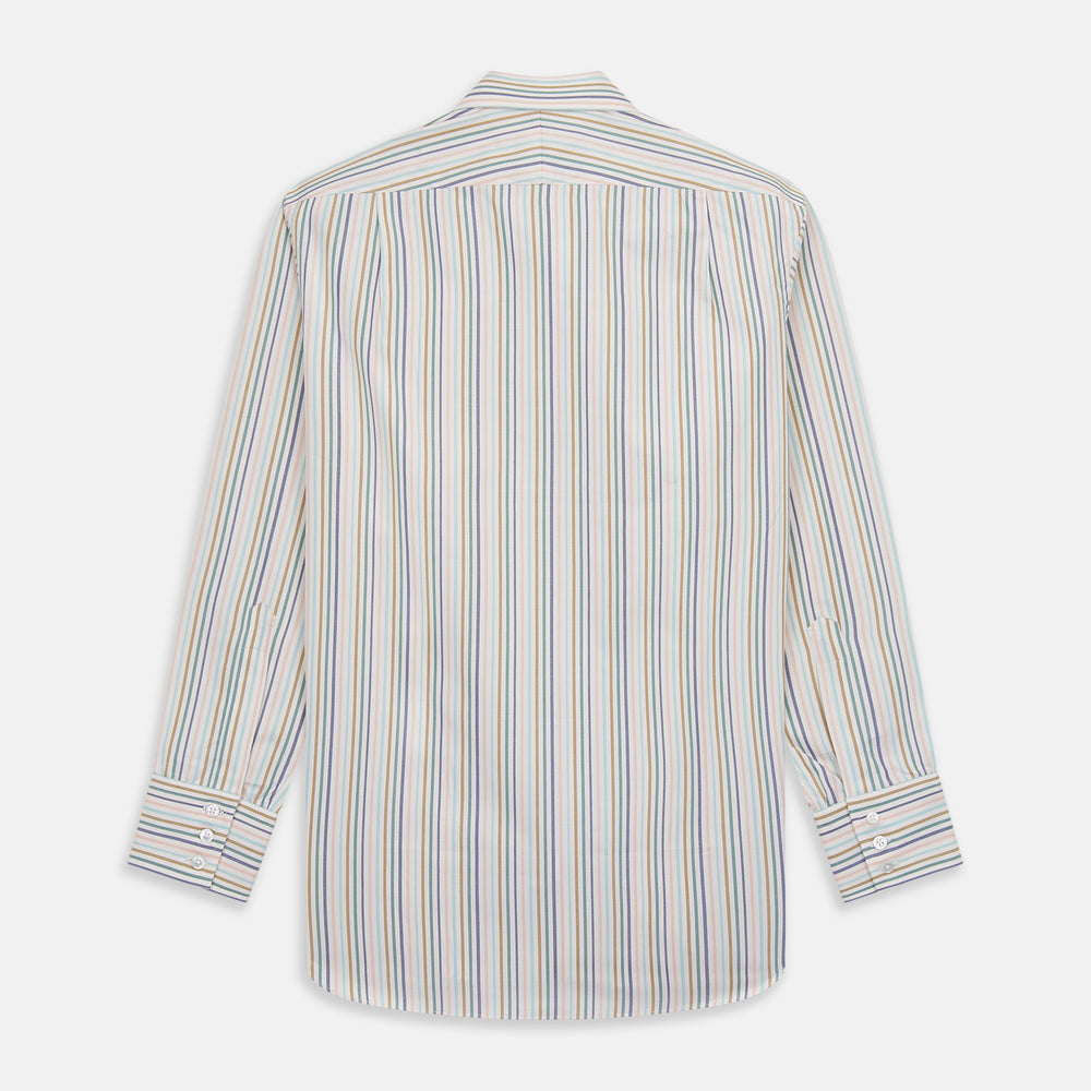 Green Multi Stripe Regular Fit Shirt with T&A Collar and 3 Button Cuffs