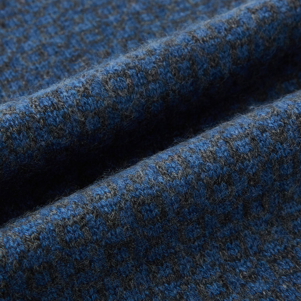 Azzurro and Graphite Lozenge-Patterned Cashmere Knitted Scarf