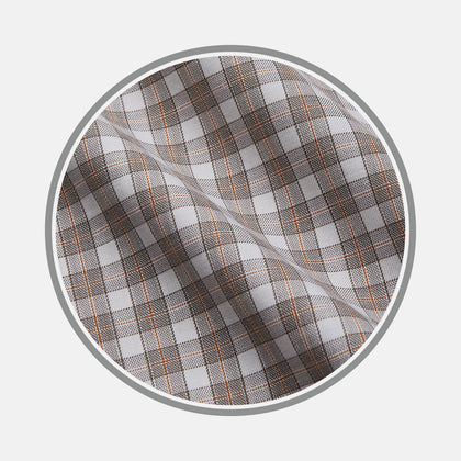 Grey and Peach Multi Check Cashmerello Fabric