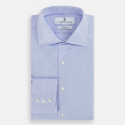 Blue Herringbone Tailored Fit Shirt With Kent Collar Image 4