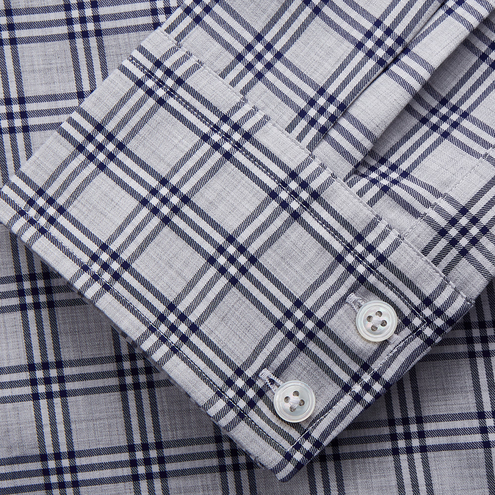 Grey Multi Check Cotton Tailored Fit Shelton Shirt