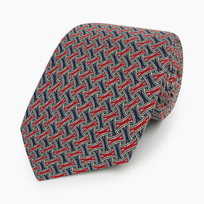 Red and Navy Weave Patterned Silk Tie Image 4