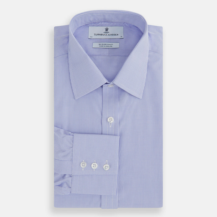 Blue Fine Check Sea Island Quality Cotton Shirt with T&A Collar and 3-Button Cuffs Image 4