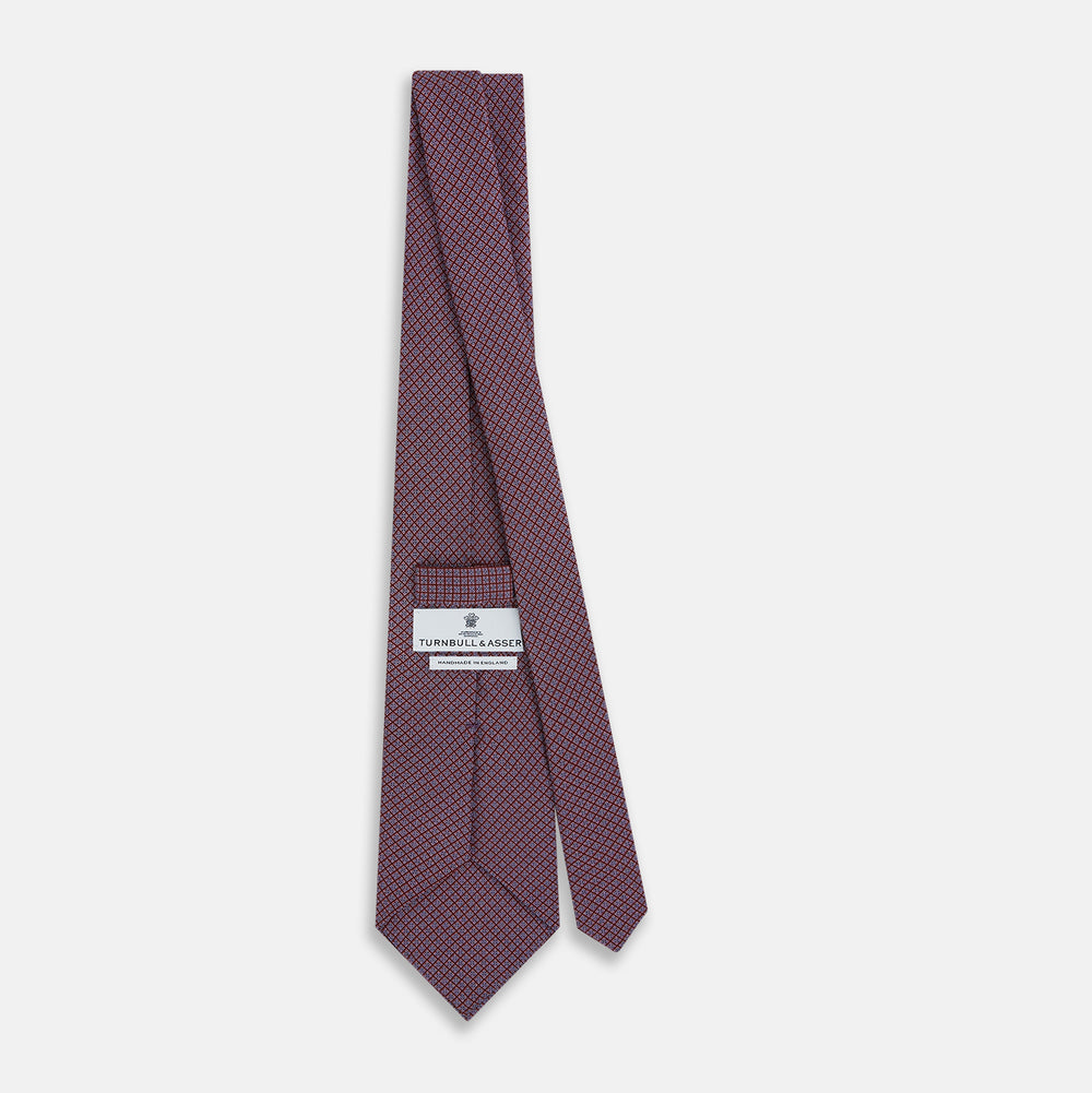 Indies Red Floral Square-Print Silk Tie