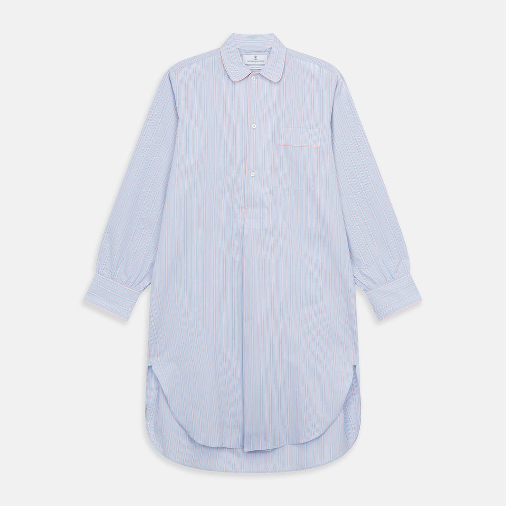 Blue and Pink Stripe Poplin Cotton Nightshirt