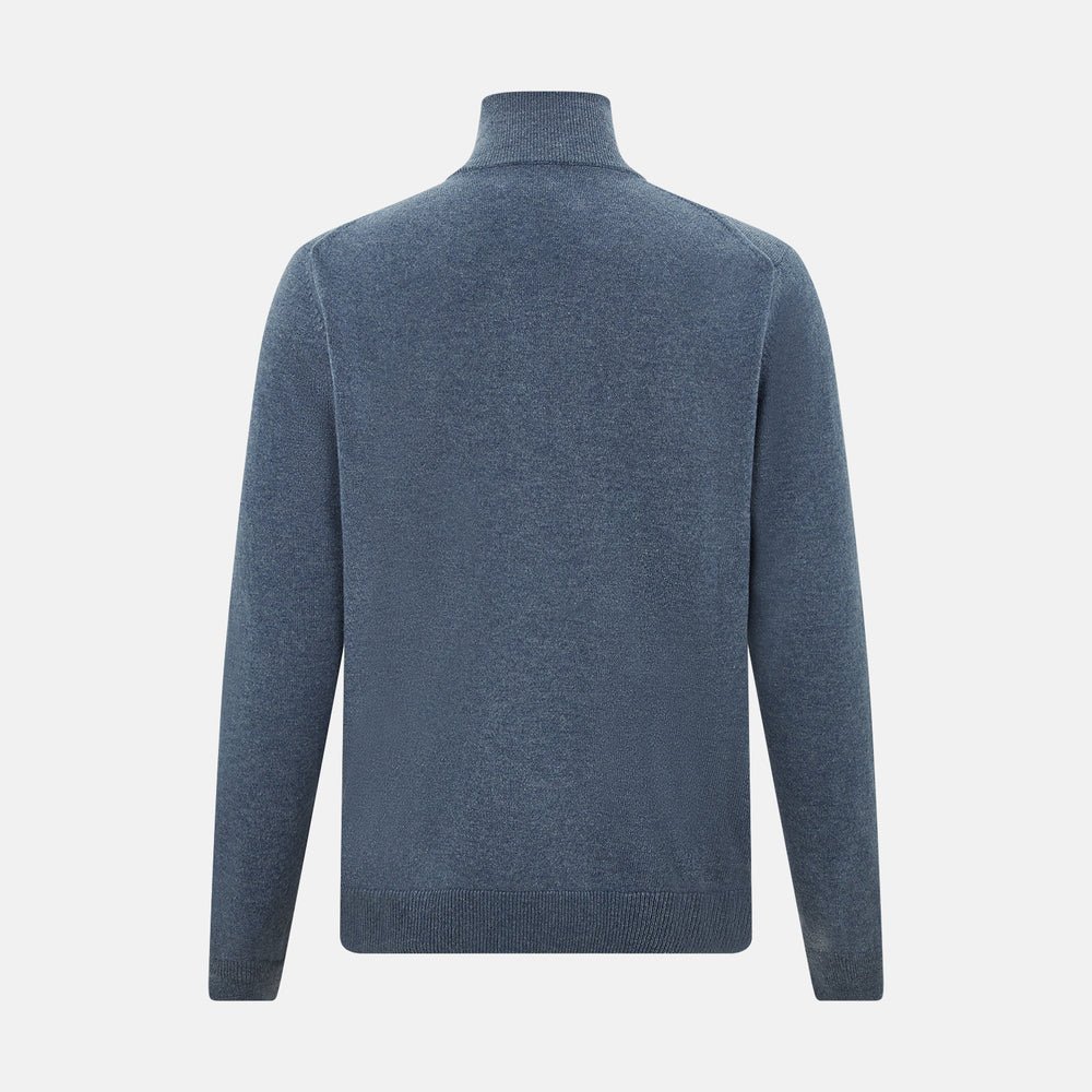 Blue Melange  Half-Zip Cashmere Jumper