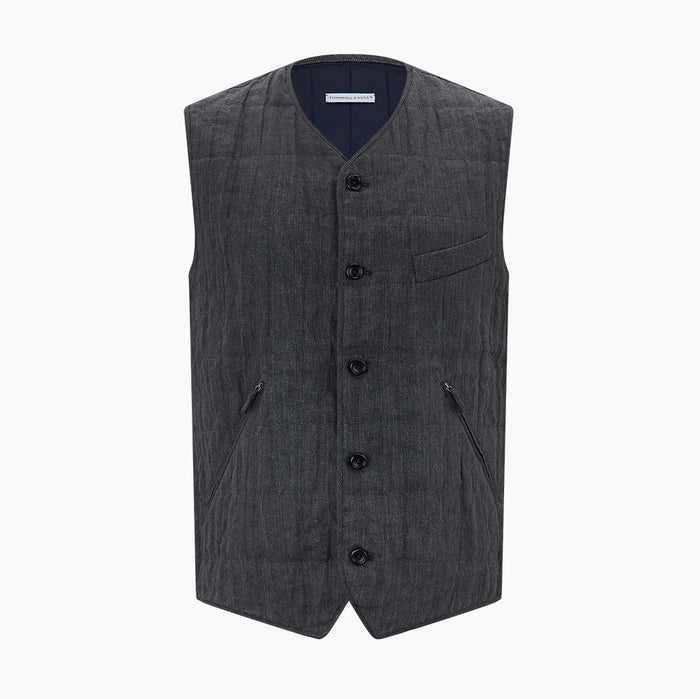 Ash Quilted Linen Herringbone Waistcoat Image 5