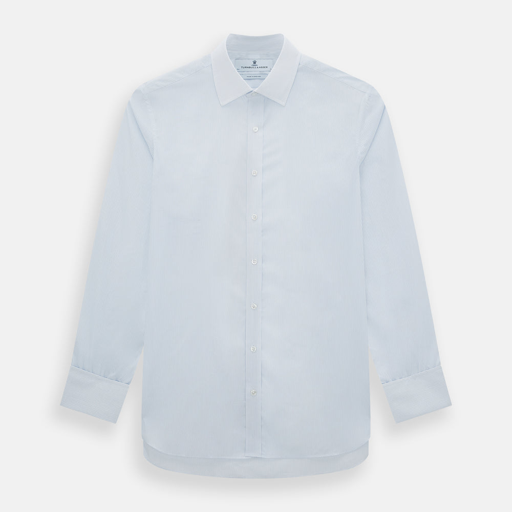 Blue and White Thin Stripe Shirt with T&A Collar and Double Cuffs