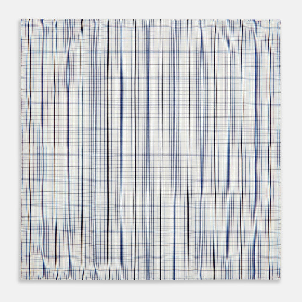 Blue and Navy Multi Check Hand-Rolled Handkerchief