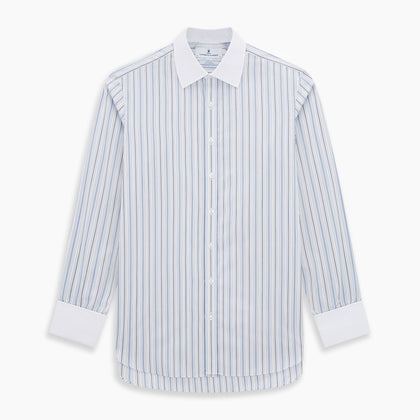 Navy and Blue Multi Stripe Shirt with Contrast Collar and Double Cuffs Image 6