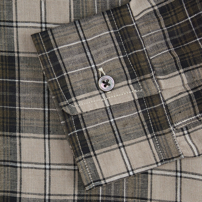 Brown Multi Check Linen Weekend Fit Unwin Shirt Image 2