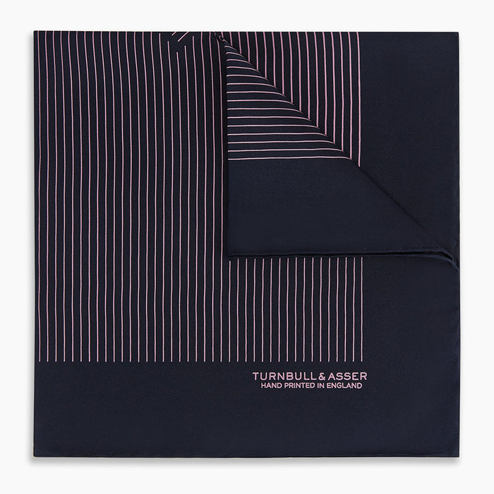 Navy and Pink Stripe Silk Pocket Square Image 4