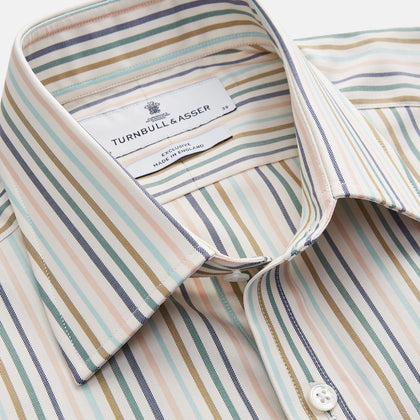 Green Multi Stripe Regular Fit Shirt with T&A Collar and 3 Button Cuffs Image 1