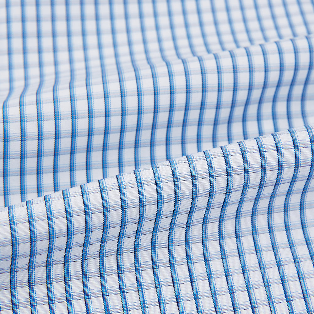 Sky Blue Micro Shadow Check Shirt with Contrast Collar and Double Cuffs