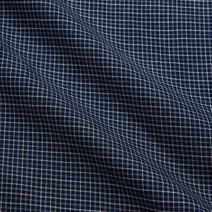 Navy Check Weekend Fit Flannel Shirt with Stand Collar and 1 Button Cuffs Image 3
