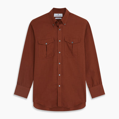 Burgundy Cotton and Cashmere Weekend Fit Shirt with Dorset Collar and 1-Button Cuffs Image 5