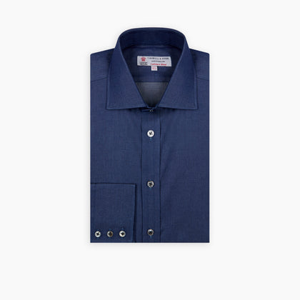 Dark Blue Denim-Cashmere Shirt with Regent Collar and 3-Button Cuffs Image 5