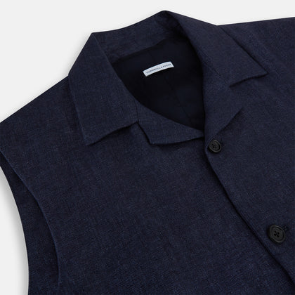 Navy Collared Linen Waistcoat
