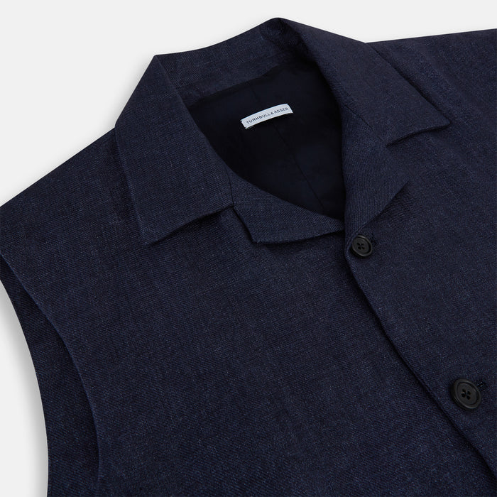 Navy Collared Linen Waistcoat Image 1
