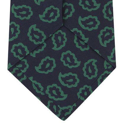 Navy and Green Petal Paisley Silk Tie Image 4