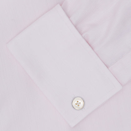 Pink Herringbone Superfine Cotton Shirt with T&A Collar and Double Cuffs Image 5