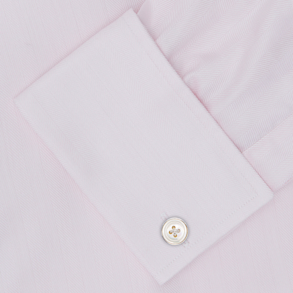 Pink Herringbone Superfine Cotton Shirt with T&A Collar and Double Cuffs