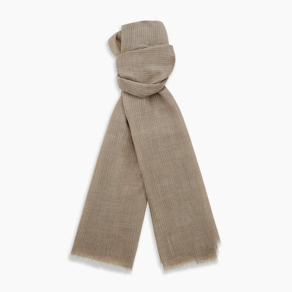 Beige and White Striped Cashmere Scarf Image 2