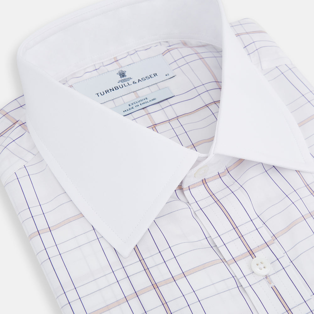 Purple Multi Plaid Check Shirt with Contrast Collar and Double Cuffs