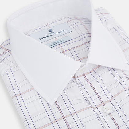 Purple Multi Plaid Check Shirt with Contrast Collar and Double Cuffs Image 1