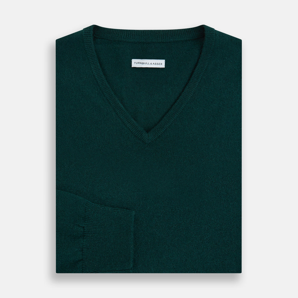Forest Green Cashmere V-neck Jumper