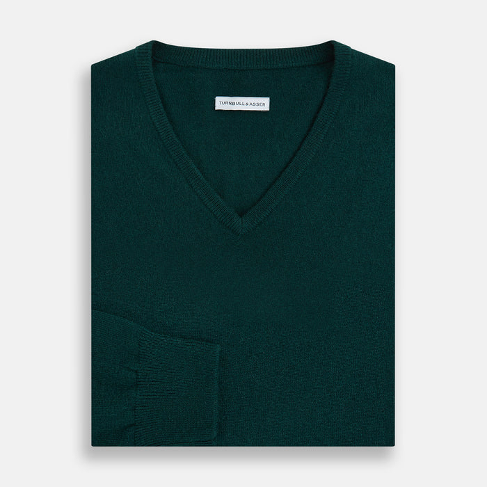 Forest Green Cashmere V-neck Jumper Image 3