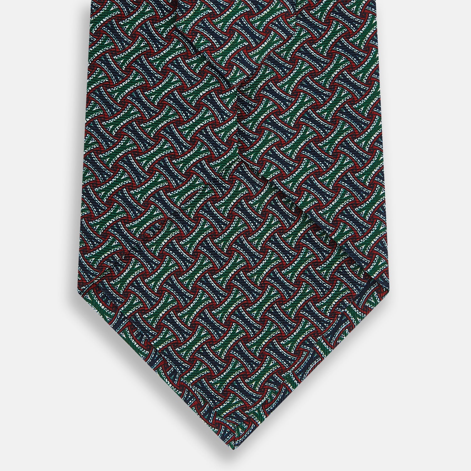 View 3 of product Forest Green and Red Weave-Patterned Printed Silk Tie