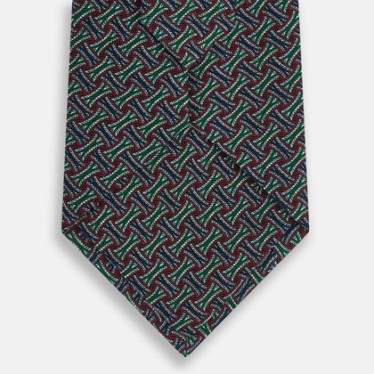 Forest Green and Red Weave Patterned Silk Tie Image 2