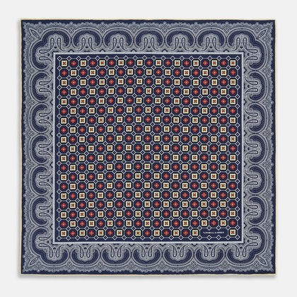 Dark Navy Floral Tile and Paisley Silk Pocket Square Image 8