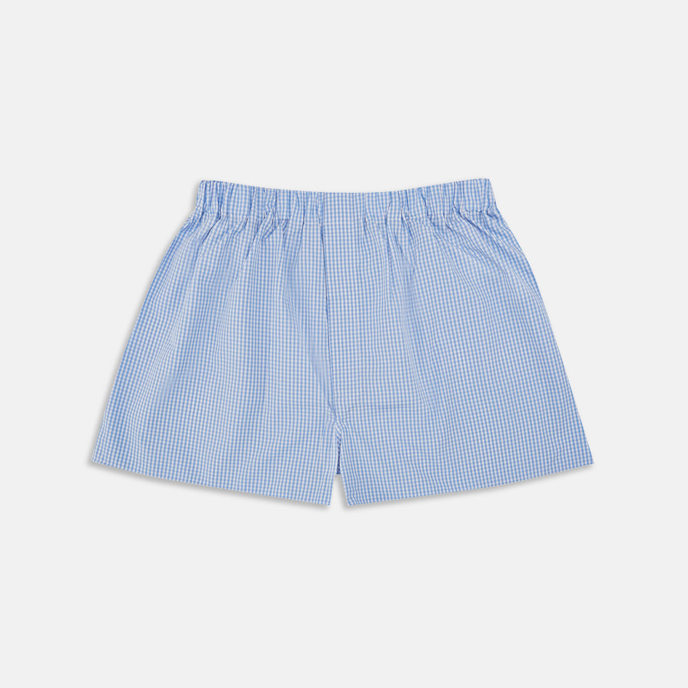 Light Blue Gingham Cotton Boxer Shorts