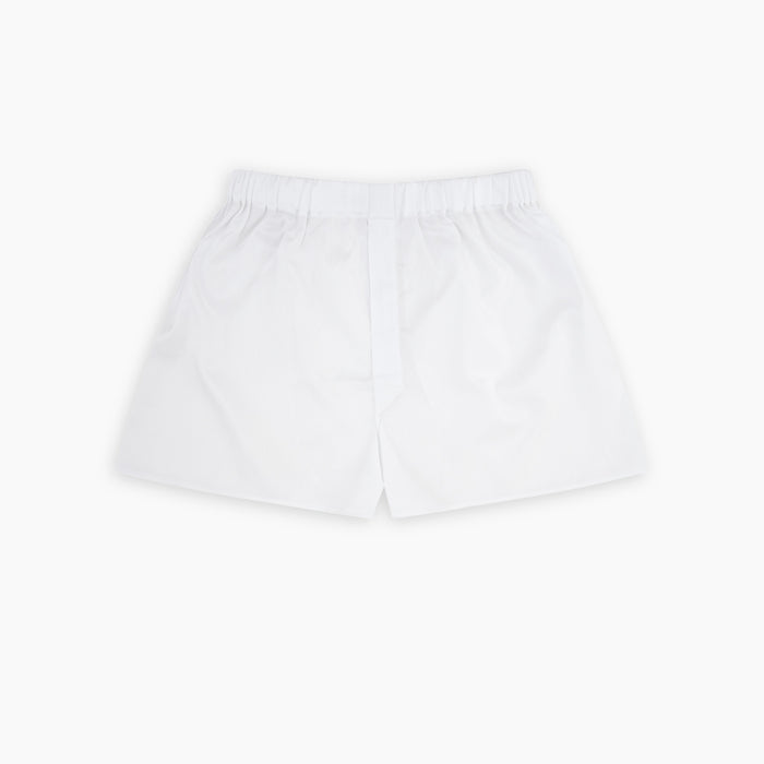 White Herringbone Sea Island Quality Cotton Boxer Shorts Image 2