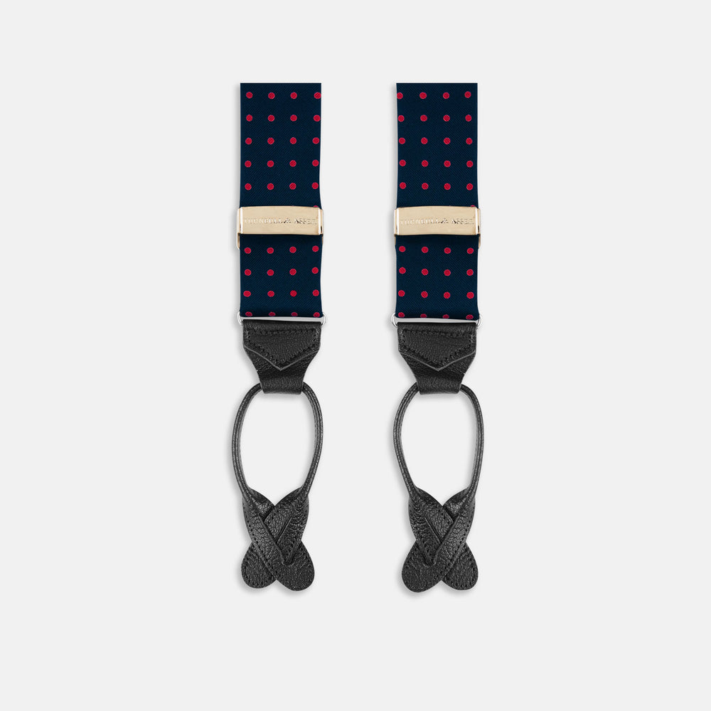 Navy & Red Spot Adjustable Silk Braces