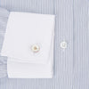 View 4 of product Navy and Blue Ticking Stripe Shirt with Contrast Collar and Double Cuffs